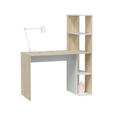 Saliba White and Oak Effect Desk with Bookcase: Modern Home Office Storage Solution - UK Luxury Furniture